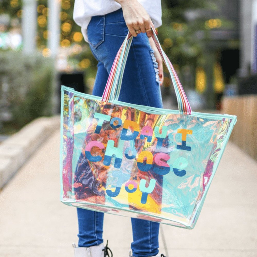 Today I Choose Joy Mint Iridescent Tote